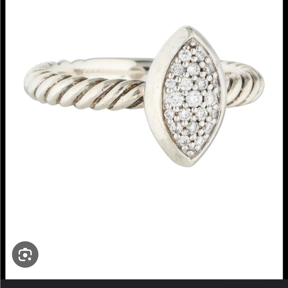 David Yurman Sterling Diamond Marquise Design Ring - Picture 2 of 3